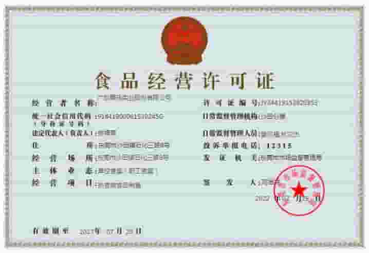 Food Business Licence Certificate